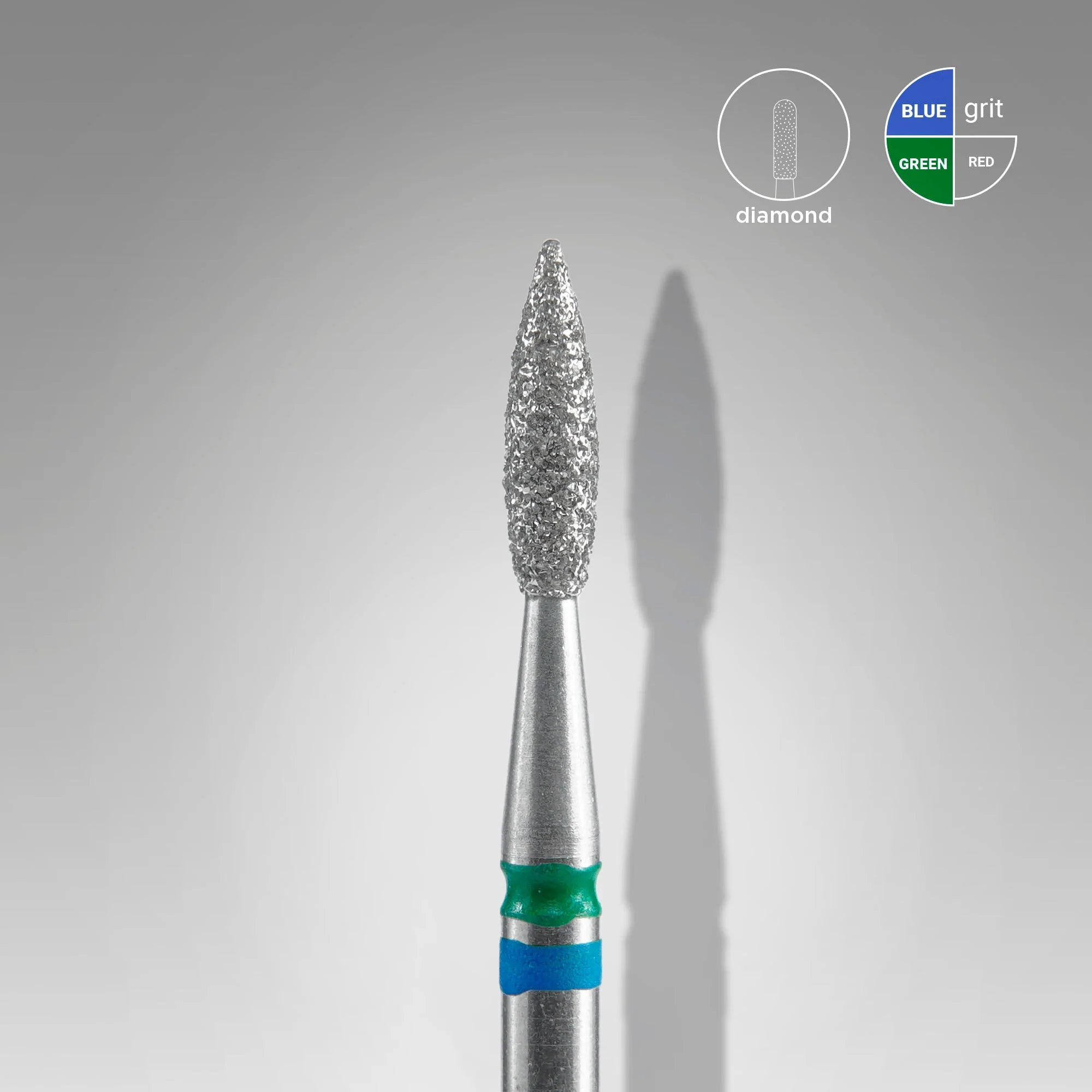 Diamond nail drill bit DUO flame blue-green EXPERT head diameter 2,1 mm / working part 8 mm image 0